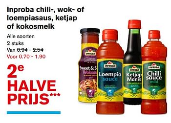 Aanbiedingen Inproba chili-, wok- of loempiasaus, ketjap of kokosmelk - Inproba - Geldig van 15/11/2017 tot 15/11/2017 bij Hoogvliet