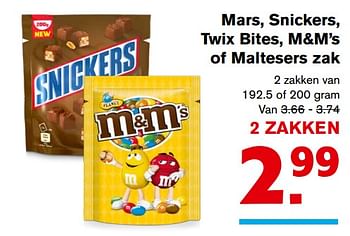 Aanbiedingen Mars, snickers, twix bites, m+m`s of maltesers zak - M&amp;M', s - Geldig van 15/11/2017 tot 15/11/2017 bij Hoogvliet