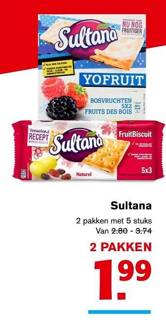 Aanbiedingen Sultana - Sultana - Geldig van 15/11/2017 tot 15/11/2017 bij Hoogvliet