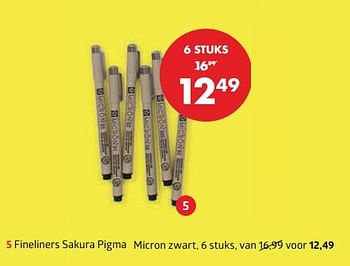 Aanbiedingen Fineliners sakura pigma micron zwart - Sakura - Geldig van 13/11/2017 tot 05/12/2017 bij Bruna