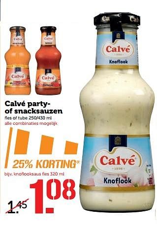 Aanbiedingen Calvé party of snacksauzen - Calve - Geldig van 20/11/2017 tot 26/11/2017 bij Coop