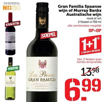 Aanbiedingen Gran familia spaanse wijn of murray banks australische wijn rood of wit - Rode wijnen - Geldig van 20/11/2017 tot 26/11/2017 bij Coop
