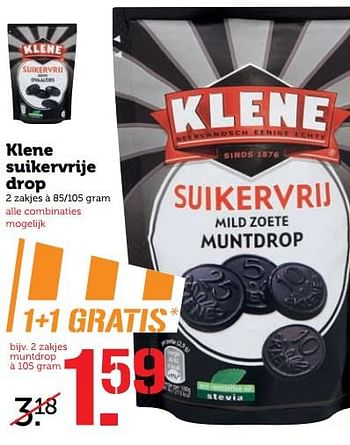 Aanbiedingen Klene suikervrije drop - Klene - Geldig van 20/11/2017 tot 26/11/2017 bij Coop