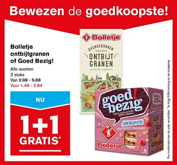 Aanbiedingen Bolletje ontbijtgranen of goed bezig - Bolletje - Geldig van 22/11/2017 tot 28/11/2017 bij Hoogvliet