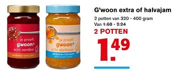 Aanbiedingen G`woon extra of halvajam - Gâ€™woon - Geldig van 22/11/2017 tot 28/11/2017 bij Hoogvliet