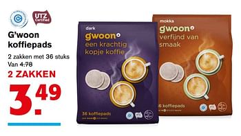 Aanbiedingen G`woon koffiepads - Gâ€™woon - Geldig van 22/11/2017 tot 28/11/2017 bij Hoogvliet