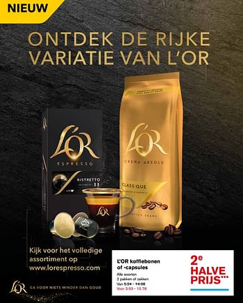 Aanbiedingen L`or koffiebonen of -capsules - Douwe Egberts - Geldig van 22/11/2017 tot 28/11/2017 bij Hoogvliet