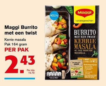 Aanbiedingen Maggi burrito met een twist kerrie masala - MAGGI - Geldig van 22/11/2017 tot 28/11/2017 bij Hoogvliet