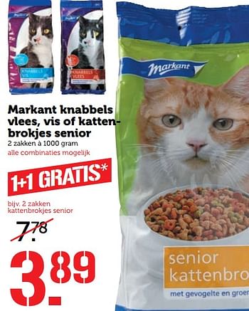 Aanbiedingen Markant knabbels vlees, vis of kattenbrokjes senior - Markant - Geldig van 20/11/2017 tot 26/11/2017 bij Coop