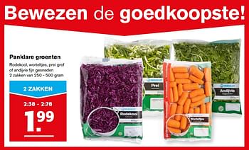 Aanbiedingen Panklare groenten rodekool, worteltjes, prei grof of andijvie fijn gesneden - Huismerk - Hoogvliet - Geldig van 22/11/2017 tot 28/11/2017 bij Hoogvliet