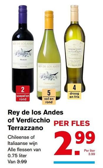 Aanbiedingen Rey de los andes of verdicchio terrazzano chileense of italiaanse wijn - Witte wijnen - Geldig van 22/11/2017 tot 28/11/2017 bij Hoogvliet