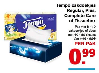 Aanbiedingen Tempo zakdoekjes regular, plus, complete care of tissuebox - Tempo - Geldig van 22/11/2017 tot 28/11/2017 bij Hoogvliet