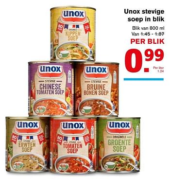 Aanbiedingen Unox stevige soep in blik - Unox - Geldig van 22/11/2017 tot 28/11/2017 bij Hoogvliet