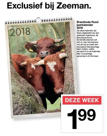 Aanbiedingen Brandrode rund jaarkalender 2018 - Huismerk - Zeeman  - Geldig van 18/11/2017 tot 25/11/2017 bij Zeeman