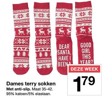 Aanbiedingen Dames terry sokken met anti-slip - Huismerk - Zeeman  - Geldig van 18/11/2017 tot 25/11/2017 bij Zeeman