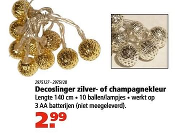 Aanbiedingen Decoslinger zilver- of champagnekleur - Huismerk - Marskramer - Geldig van 10/11/2017 tot 22/11/2017 bij Marskramer