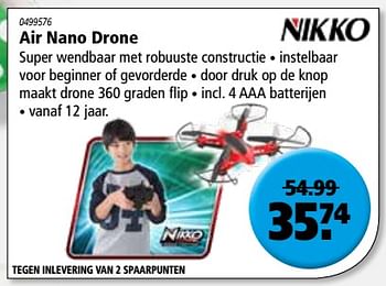 Aanbiedingen Air nano drone - Nikko - Geldig van 16/11/2017 tot 06/12/2017 bij Marskramer