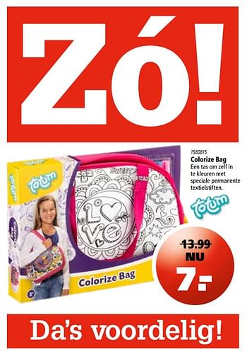 Aanbiedingen Colorize bag - Totum - Geldig van 16/11/2017 tot 06/12/2017 bij Marskramer