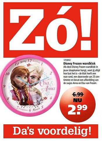 Aanbiedingen Disney frozen wandklok - Disney  Frozen - Geldig van 16/11/2017 tot 06/12/2017 bij Marskramer