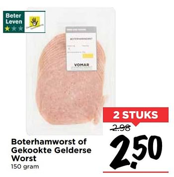 Aanbiedingen Boterhamworst of gekookte gelderse worst - Huismerk Vomar - Geldig van 19/11/2017 tot 25/11/2017 bij Vomar