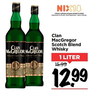 Aanbiedingen Clan macgregor scotch blend whisky - Clan Macgregor - Geldig van 19/11/2017 tot 25/11/2017 bij Vomar