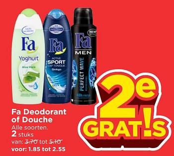 Aanbiedingen Fa deodorant of douche - Fa - Geldig van 19/11/2017 tot 25/11/2017 bij Vomar