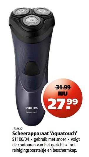 Aanbiedingen Philips scheerapparaat aquatouch s1100-04 - Philips - Geldig van 16/11/2017 tot 06/12/2017 bij Marskramer