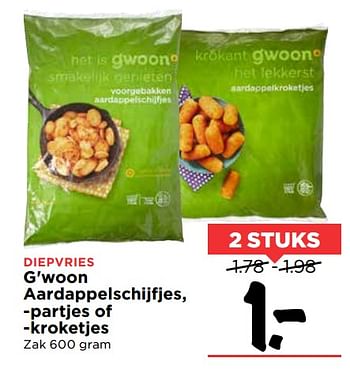 Aanbiedingen G`woon aardappelschijfjes, -partjes of -kroketjes - Gâ€™woon - Geldig van 19/11/2017 tot 25/11/2017 bij Vomar