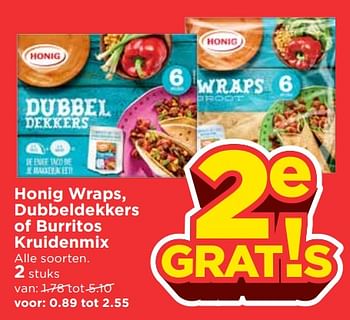 Aanbiedingen Honig wraps, dubbeldekkers of burritos kruidenmix - Honig - Geldig van 19/11/2017 tot 25/11/2017 bij Vomar