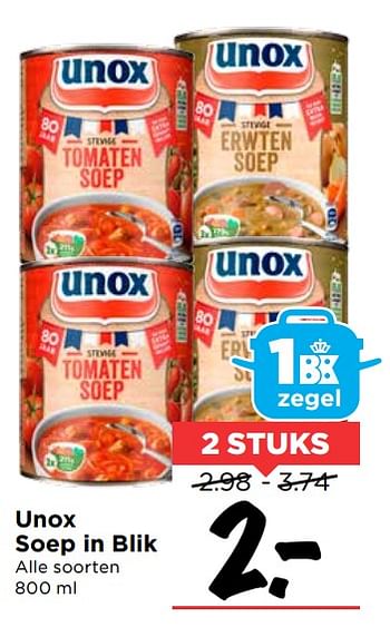 Aanbiedingen Unox soep in blik - Unox - Geldig van 19/11/2017 tot 25/11/2017 bij Vomar