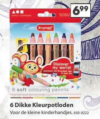 Aanbiedingen 6 dikke kleurpotloden - Bruynzeel - Geldig van 23/10/2017 tot 05/12/2017 bij Top1Toys