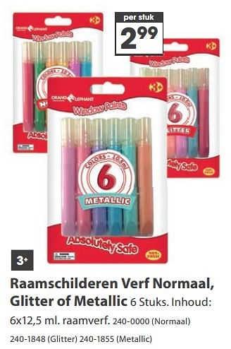 Aanbiedingen Raamschilderen verf normaal, glitter of metallic - Grand Elephant - Geldig van 23/10/2017 tot 05/12/2017 bij Top1Toys