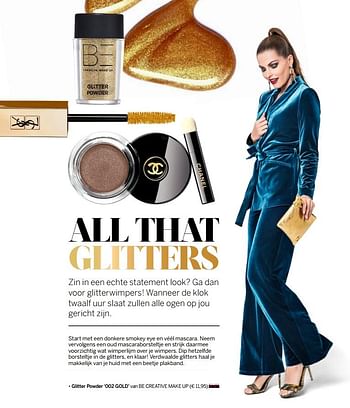 Aanbiedingen Glitter powder 002 gold van be creative make up - BE Creative make up - Geldig van 13/11/2017 tot 30/11/2017 bij Ici Paris XL