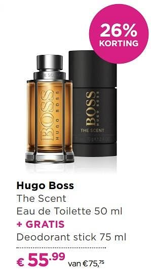 Aanbiedingen Hugo boss the scent eau de toilette + gratis deodorant stick - Hugo Boss - Geldig van 13/11/2017 tot 05/12/2017 bij Ici Paris XL