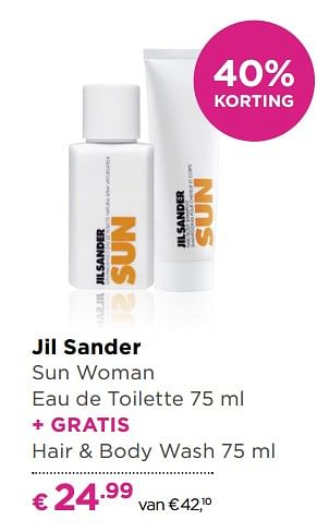 Aanbiedingen Jil sander sun woman eau de toilette + gratis hair + body wash - Jil Sander - Geldig van 13/11/2017 tot 05/12/2017 bij Ici Paris XL