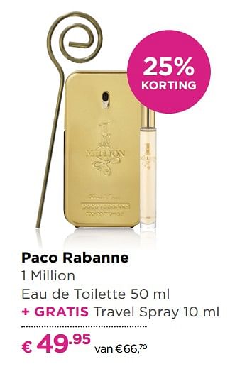 Aanbiedingen Paco rabanne 1 million eau de toilette + gratis travel spray - Paco Rabanne - Geldig van 13/11/2017 tot 05/12/2017 bij Ici Paris XL