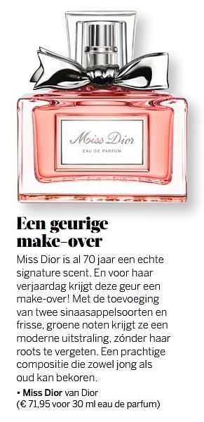 Aanbiedingen Miss dior van dior 30 ml eau de parfum - Dior - Geldig van 13/11/2017 tot 30/11/2017 bij Ici Paris XL