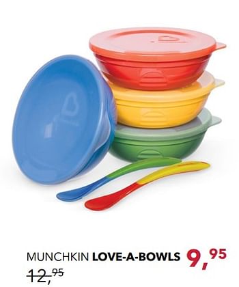 Aanbiedingen Munchkin love-a-bowls - Munchkin - Geldig van 19/11/2017 tot 16/12/2017 bij Baby & Tiener Megastore
