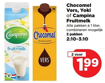 Aanbiedingen Chocomel vers, yoki of campina fruitmelk - Huismerk - Plus - Geldig van 19/11/2017 tot 25/11/2017 bij Plus