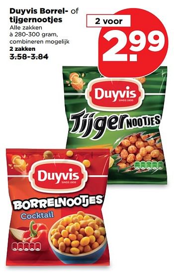 Aanbiedingen Duyvis borrel- of tijgernootjes - Duyvis - Geldig van 19/11/2017 tot 25/11/2017 bij Plus