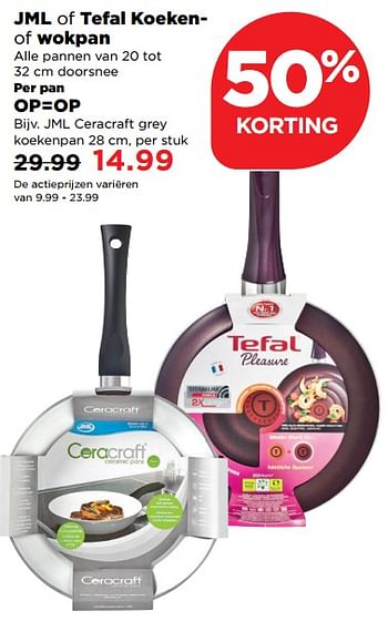 Aanbiedingen Jml of tefal koekenof wokpan - Huismerk - Plus - Geldig van 19/11/2017 tot 25/11/2017 bij Plus