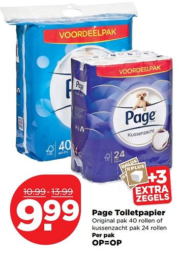 Aanbiedingen Page toiletpapier original pak of kussenzacht - Page - Geldig van 19/11/2017 tot 25/11/2017 bij Plus
