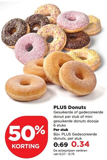 Aanbiedingen Plus donuts gesuikerde of gedecoreerde donut per stuk of mini gesuikerde donuts doosje - Huismerk - Plus - Geldig van 19/11/2017 tot 25/11/2017 bij Plus