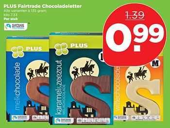 Aanbiedingen Plus fairtrade chocoladeletter - Huismerk - Plus - Geldig van 19/11/2017 tot 25/11/2017 bij Plus