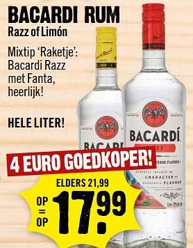 Aanbiedingen Bacardi rum razz of limón - Bacardi - Geldig van 20/11/2017 tot 25/11/2017 bij Dirk III