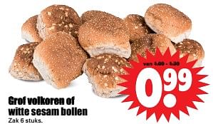 Aanbiedingen Grof volkoren of witte sesam bollen - Huismerk - Dirk - Geldig van 19/11/2017 tot 25/11/2017 bij Lekker Doen