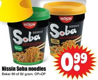 Aanbiedingen Nissin soba noodles - Nissin - Geldig van 19/11/2017 tot 25/11/2017 bij Lekker Doen