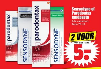 Aanbiedingen Sensodyne of parodontax tandpasta - Huismerk - Dirk - Geldig van 19/11/2017 tot 25/11/2017 bij Lekker Doen