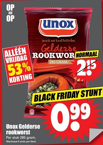 Aanbiedingen Unox gelderse rookworst - Unox - Geldig van 19/11/2017 tot 25/11/2017 bij Lekker Doen