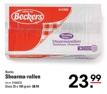 Aanbiedingen Becks shoarma-rollen - Beckers - Geldig van 16/11/2017 tot 04/12/2017 bij Sligro